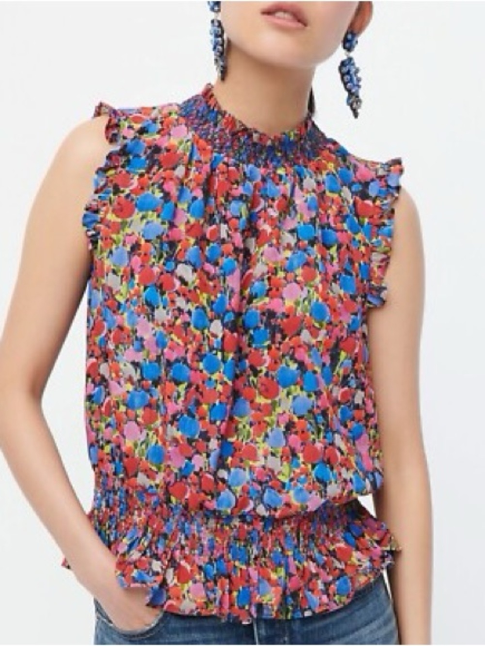 J Crew Sleeveless Smocked Floral Print Top in Multicolor 2